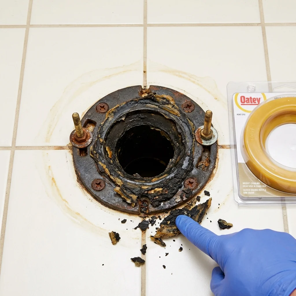 Failed wax ring showing water seepage at the base of a toilet in a Pound Ridge, NY home