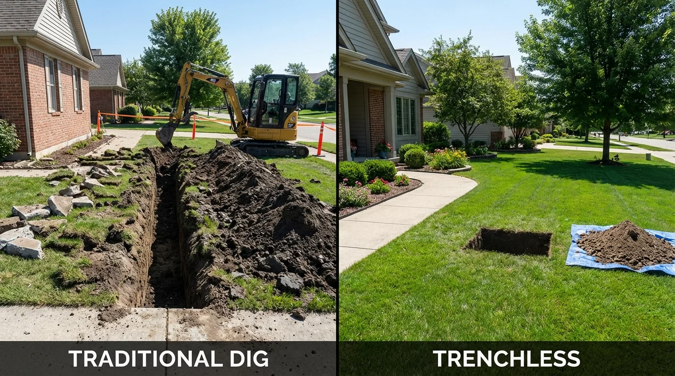 Trenchless sewer repair with minimal yard damage versus traditional excavation in Pound Ridge, NY
